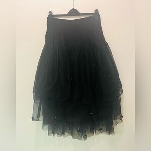 Akris Punto - Elegant Black 5 Layer Formal Tulle Maxi Skirt with Glass Sequins